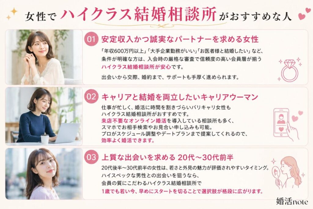 女性でハイクラス結婚相談所がおすすめな人