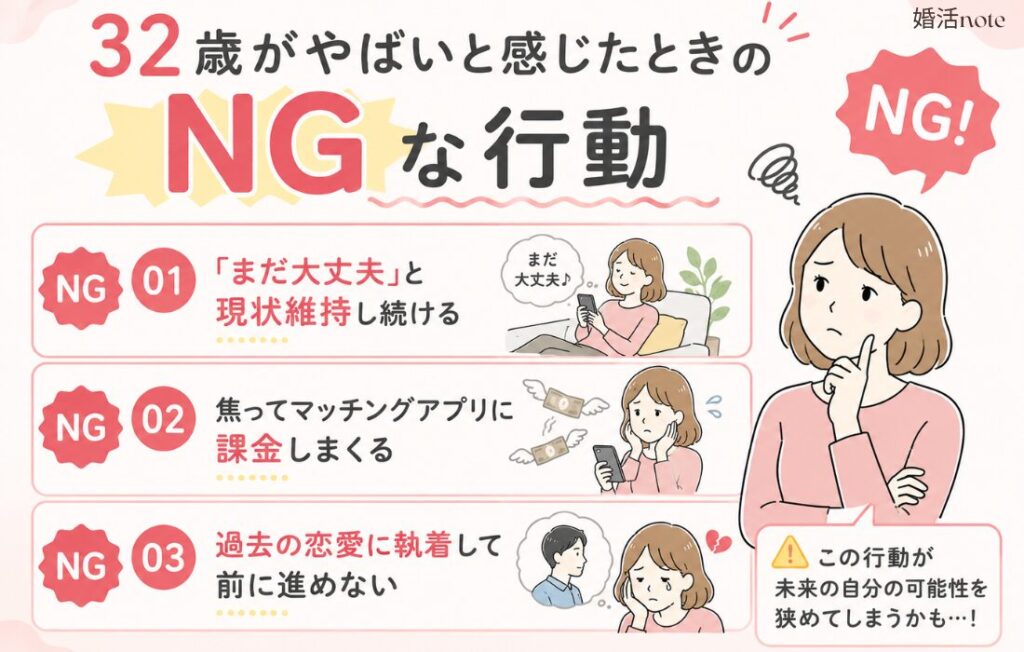 32歳独身はやばいと感じた時のNG行動